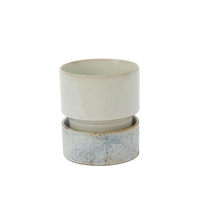 Design Shop Off-White Endeavor Pot with Saucer, 6.5" X 7.25"