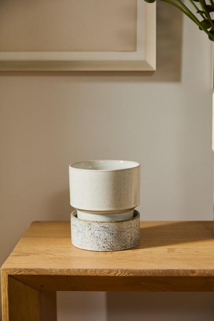 Design Shop Off-White Endeavor Pot with Saucer, 6.5" X 7.25"