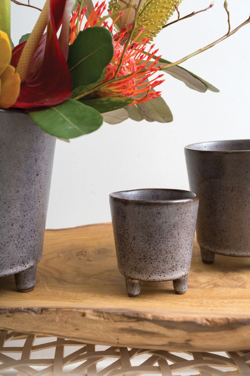 Design Shop Grey Malcolm Footed Pot, 2.75" X 3", Set of 4.