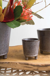 Design Shop Grey Malcolm Footed Pot, 2.75" X 3", Set of 4.