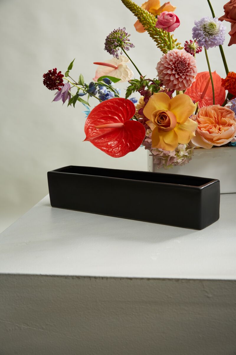 Design Shop Matte-Black Urban Planter Low Planter, 13.75" X 2", Set of 2.