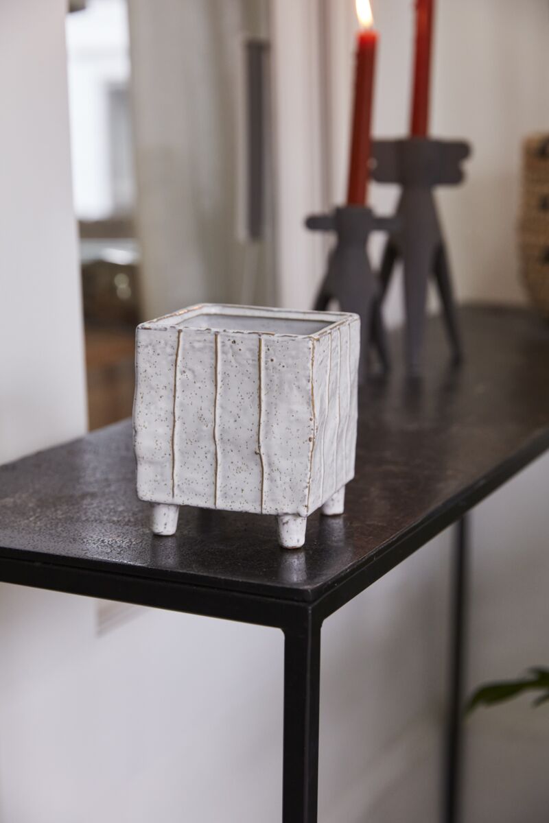 Design Shop White Tarragona Square Planter, 4" X 4.75", Set of 2.