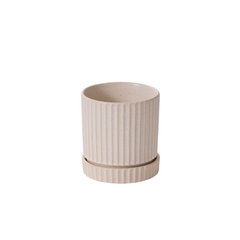 Design Shop Off-White Los Feliz Pot with Saucer, 5" X 5.5"