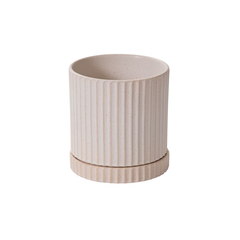 Design Shop Off-White Los Feliz Pot with Saucer, 6.5" X 7"