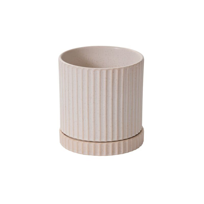 Design Shop Off-White Los Feliz Pot with Saucer, 6.5" X 7"