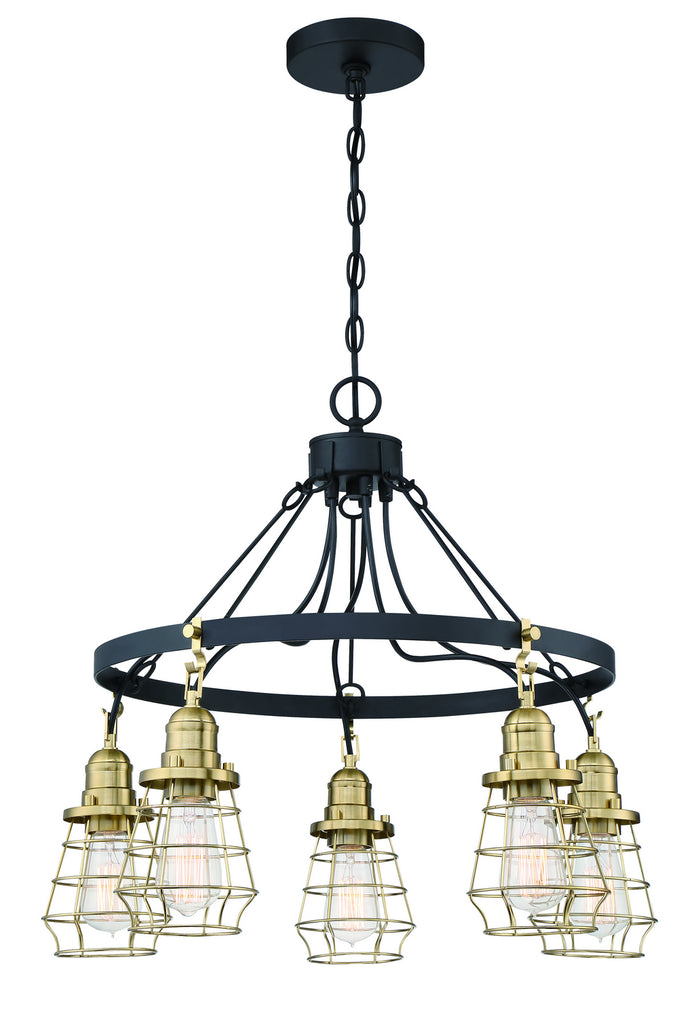 Craftmade Five Light Chandelier from the Thatcher collection in Flat Black/Satin Brass finish