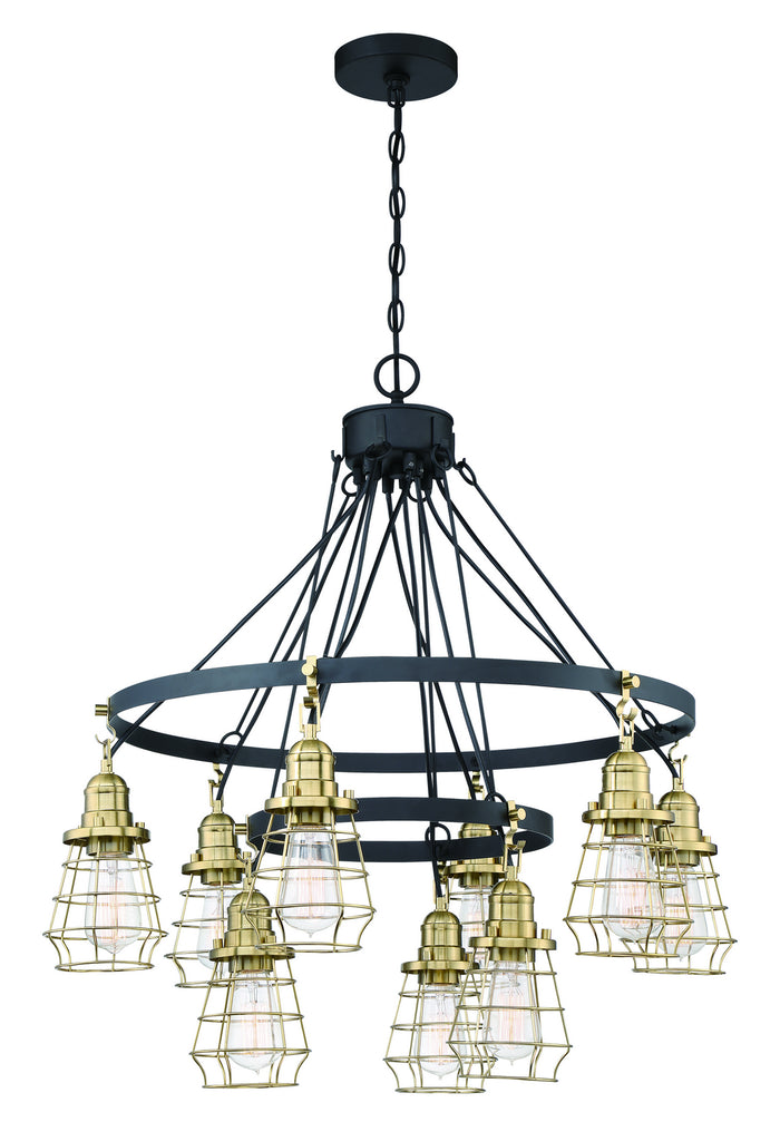 Craftmade Nine Light Chandelier from the Thatcher collection in Flat Black/Satin Brass finish