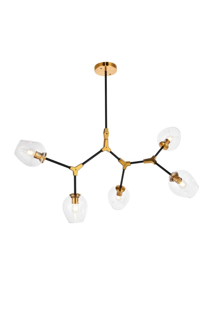 Elegant Lighting Five Light Pendant from the Cavoli collection in Light Antique Brass And Flat Black finish