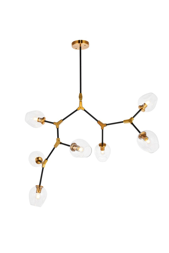 Elegant Lighting Seven Light Pendant from the Cavoli collection in Light Antique Brass And Flat Black finish