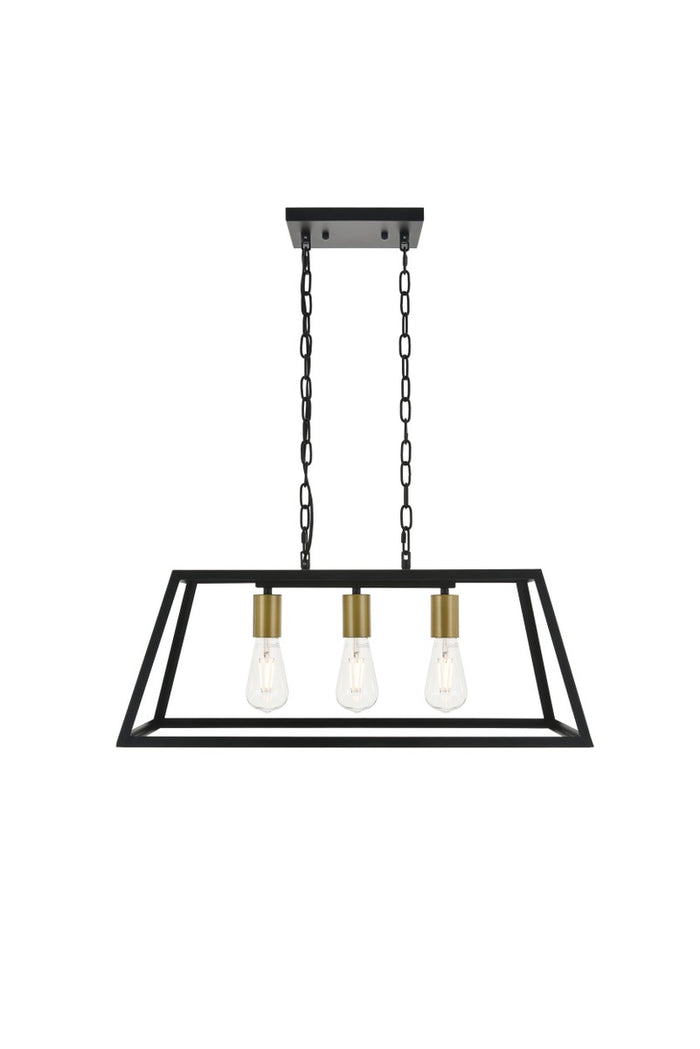 Elegant Lighting Three Light Pendant from the Resolute collection in Brass And Black finish