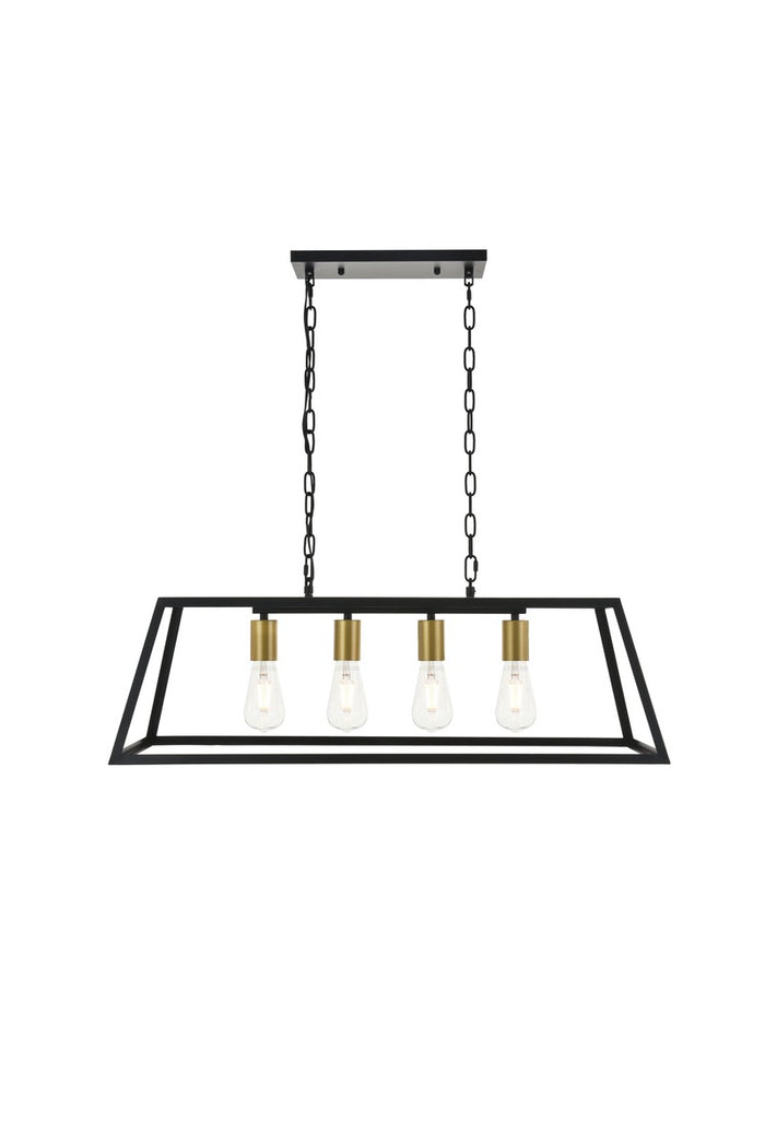 Elegant Lighting Four Light Pendant from the Resolute collection in Brass And Black finish