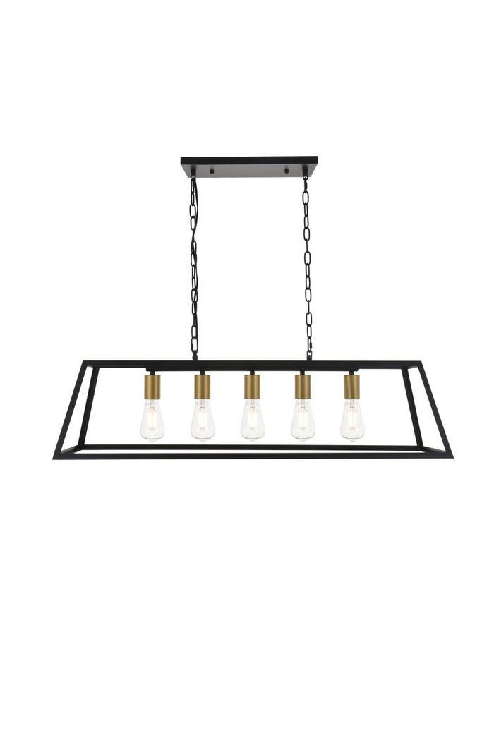 Elegant Lighting Five Light Pendant from the Resolute collection in Brass And Black finish