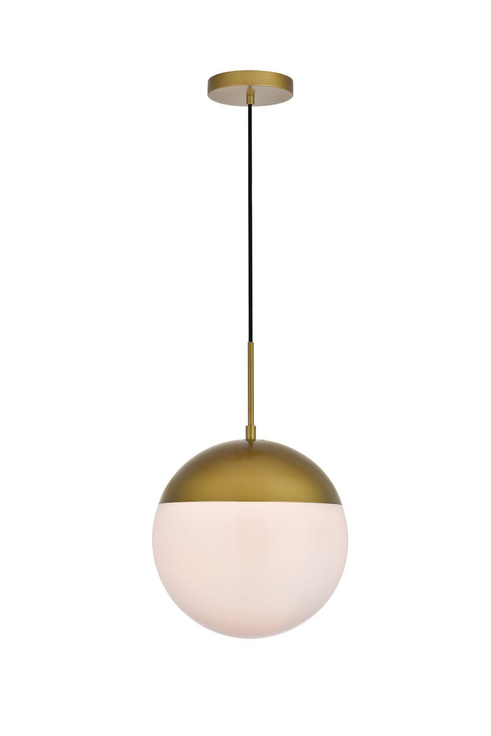 Elegant Lighting One Light Pendant from the Eclipse collection in Brass And Frosted White finish