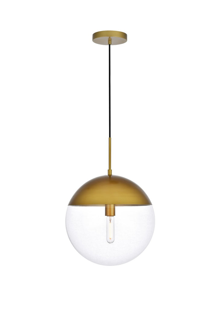 Elegant Lighting One Light Pendant from the Eclipse collection in Brass And Clear finish