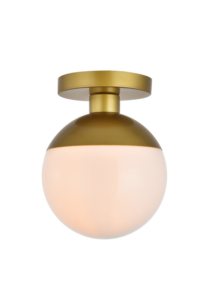 Elegant Lighting One Light Flush Mount from the Eclipse collection in Brass And Frosted White finish