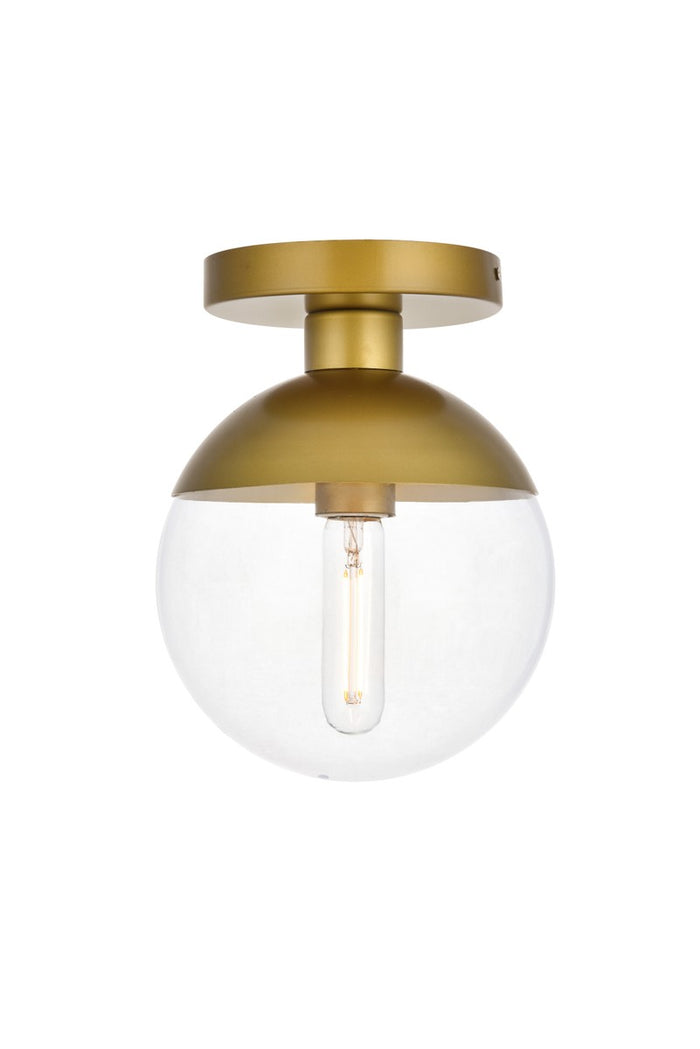 Elegant Lighting One Light Flush Mount from the Eclipse collection in Brass And Clear finish