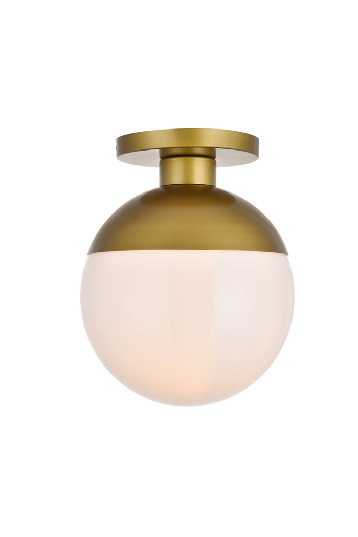 Elegant Lighting One Light Flush Mount from the Eclipse collection in Brass And Frosted White finish