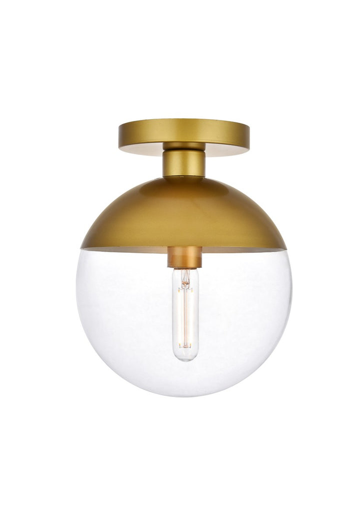 Elegant Lighting One Light Flush Mount from the Eclipse collection in Brass And Clear finish