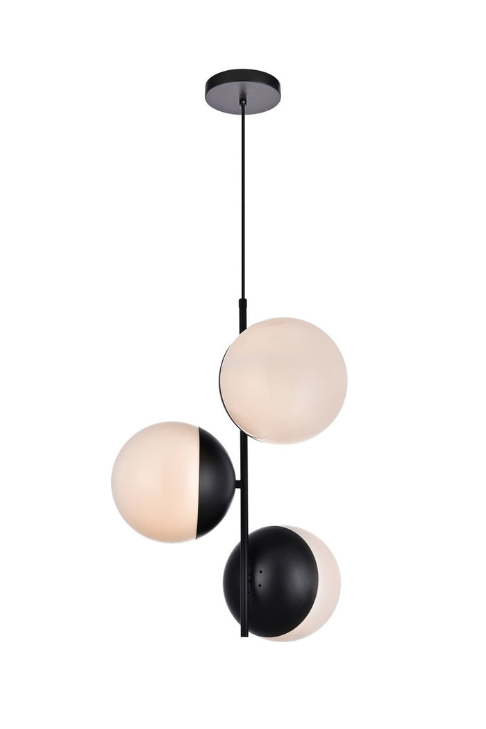 Elegant Lighting Three Light Pendant from the Eclipse collection in Black And Frosted White finish