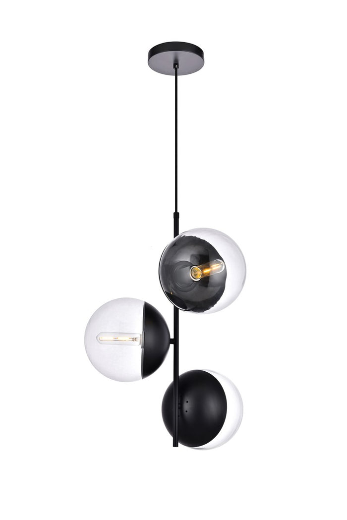 Elegant Lighting Three Light Pendant from the Eclipse collection in Black And Clear finish