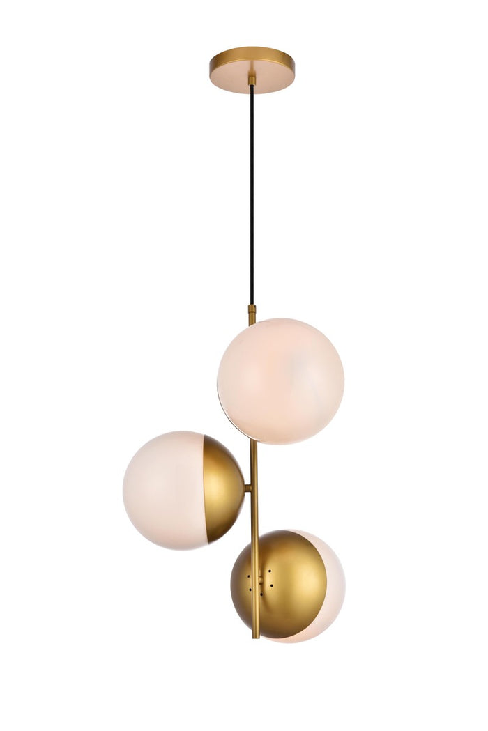 Elegant Lighting Three Light Pendant from the Eclipse collection in Brass And Frosted White finish