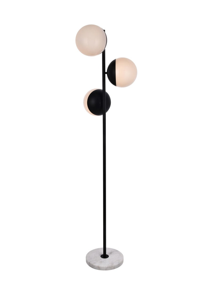 Elegant Lighting Three Light Floor Lamp from the Eclipse collection in Black And Frosted White finish