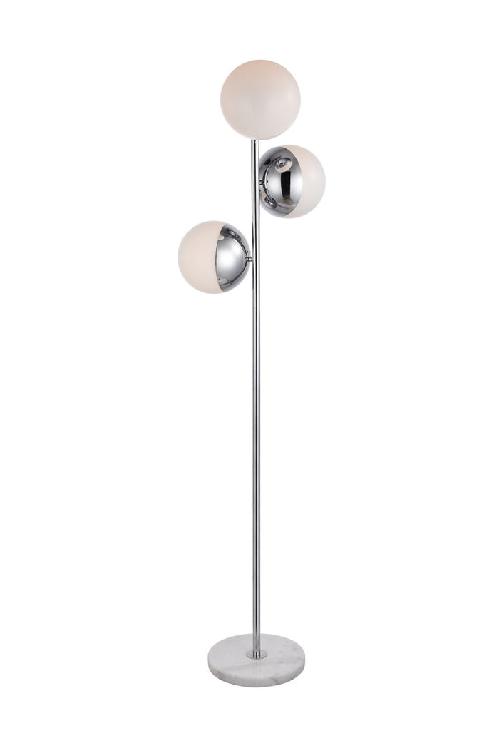 Elegant Lighting Three Light Floor Lamp from the Eclipse collection in Chrome And Frosted White finish
