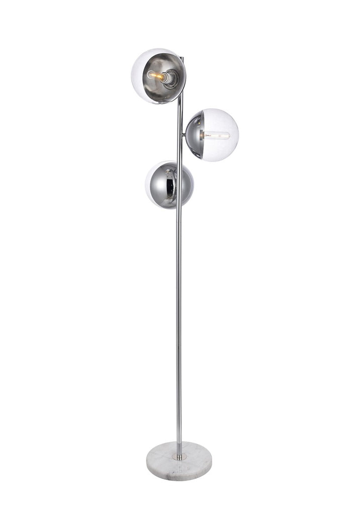 Elegant Lighting Three Light Floor Lamp from the Eclipse collection in Chrome And Clear finish