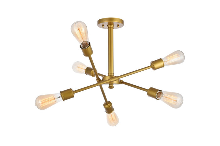 Elegant Lighting Six Light Flush Mount from the Axel collection in Brass finish