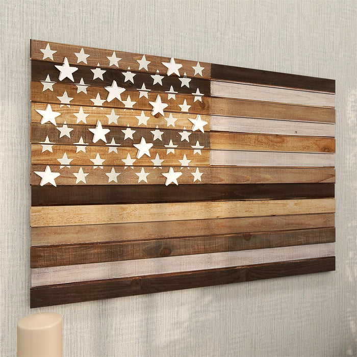 Design Shop  Dark Brown Wood American Flag Handmade Wall Decor