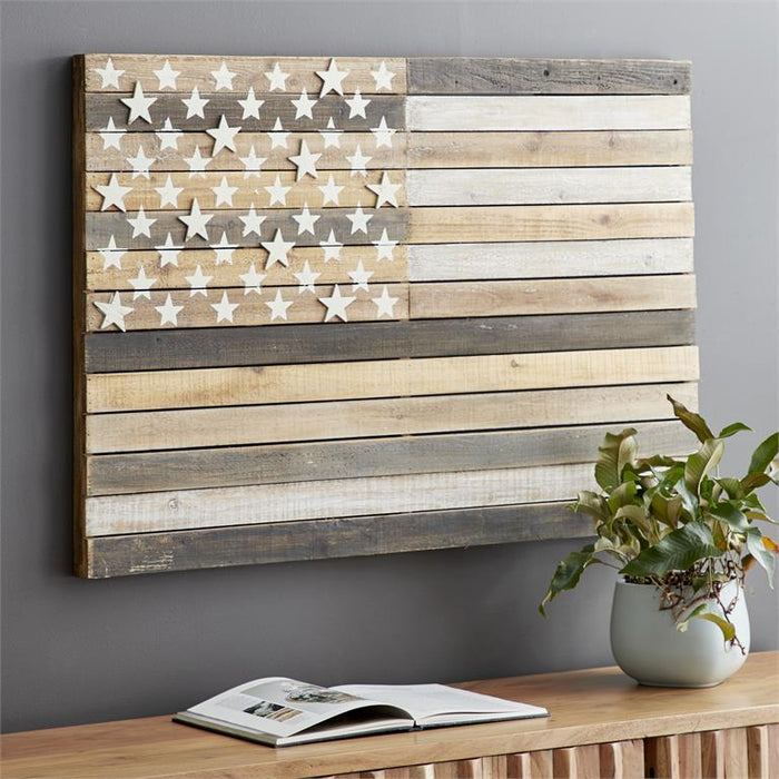 Design Shop  Dark Brown Wood American Flag Handmade Wall Decor