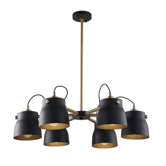 Artcraft Six Light Chandelier from the Euro Industrial collection in Matte Black & Harvest Brass finish