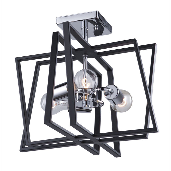 Artcraft Three Light Semi Flush Mount from the Middleton collection in Matte Black & Polished Chrome finish