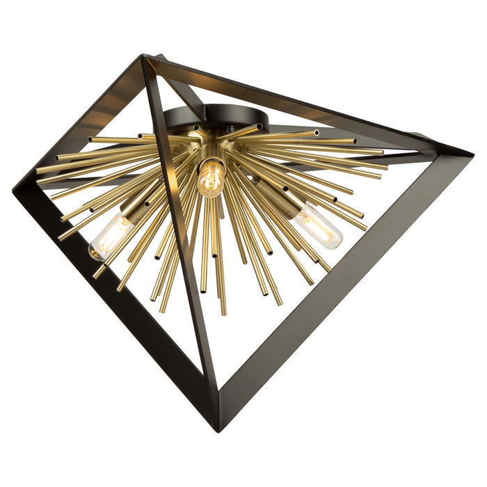 Artcraft Three Light Flush Mount from the Sunburst collection in Matte Black & Satin Brass finish