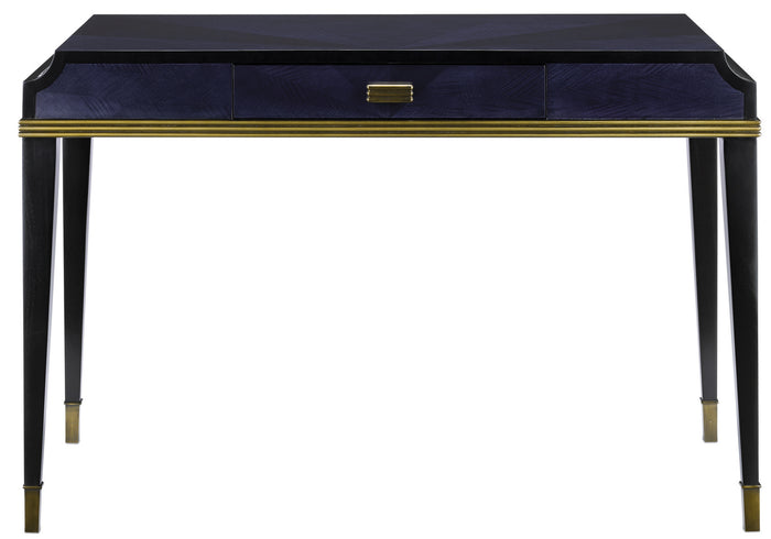 Currey and Company - 3000-0123 - Desk - Kallista - Dark Sapphire/Caviar Black/Antique Brass