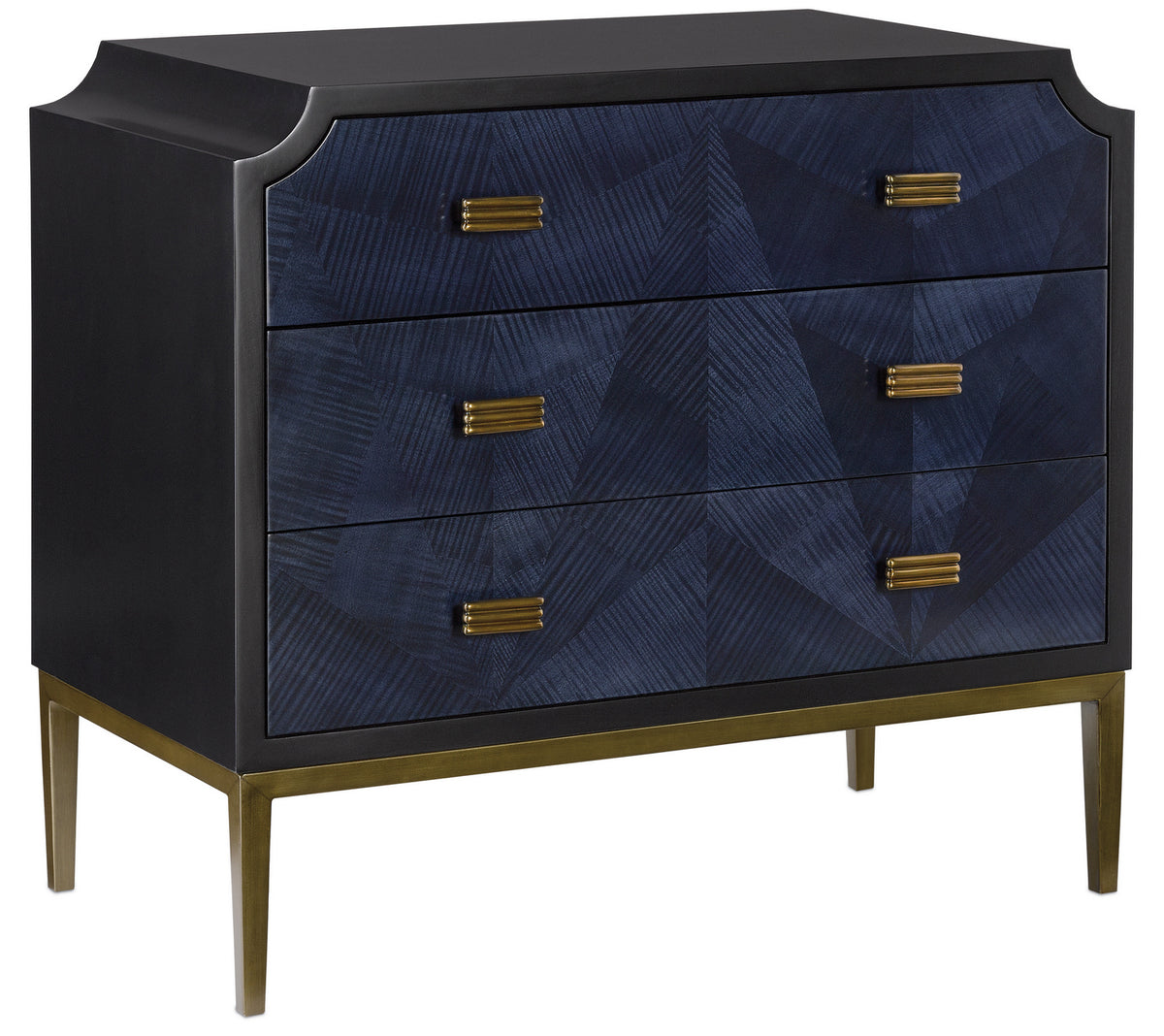 Currey and Company - 3000-0124 - Chest - Kallista Collection - Dark Sapphire/Caviar Black/Antique Brass