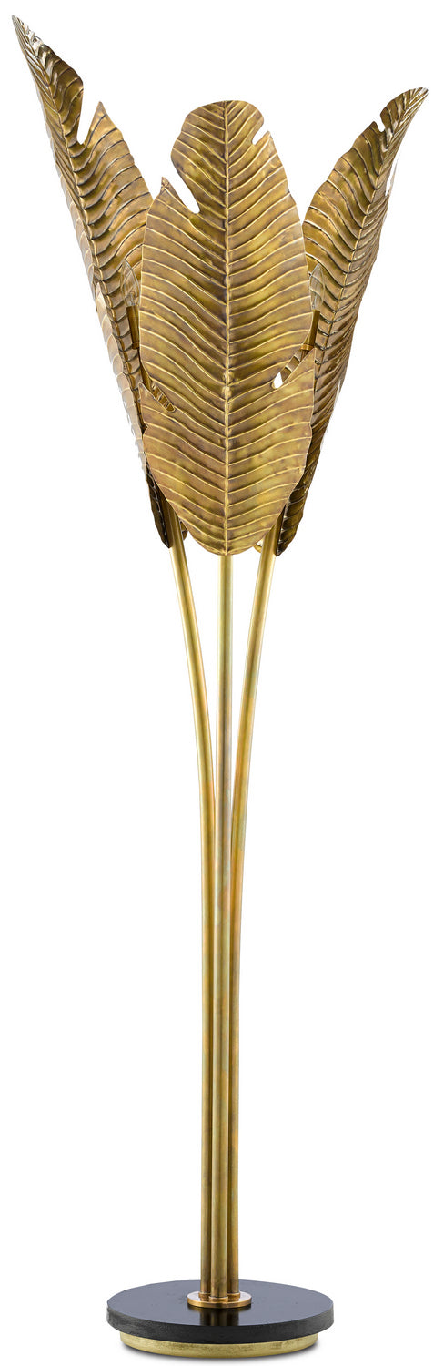 Currey and Company Three Light Floor Lamp from the Tropical collection in Vintage Brass/Black finish