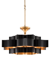 Currey and Company - 9000-0429 - Six Light Chandelier - Grand Lotus Collection - Satin Black/Contemporary Gold Leaf