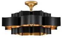 Currey and Company - 9000-0429 - Six Light Chandelier - Grand Lotus Collection - Satin Black/Contemporary Gold Leaf