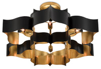 Currey and Company - 9000-0429 - Six Light Chandelier - Grand Lotus Collection - Satin Black/Contemporary Gold Leaf