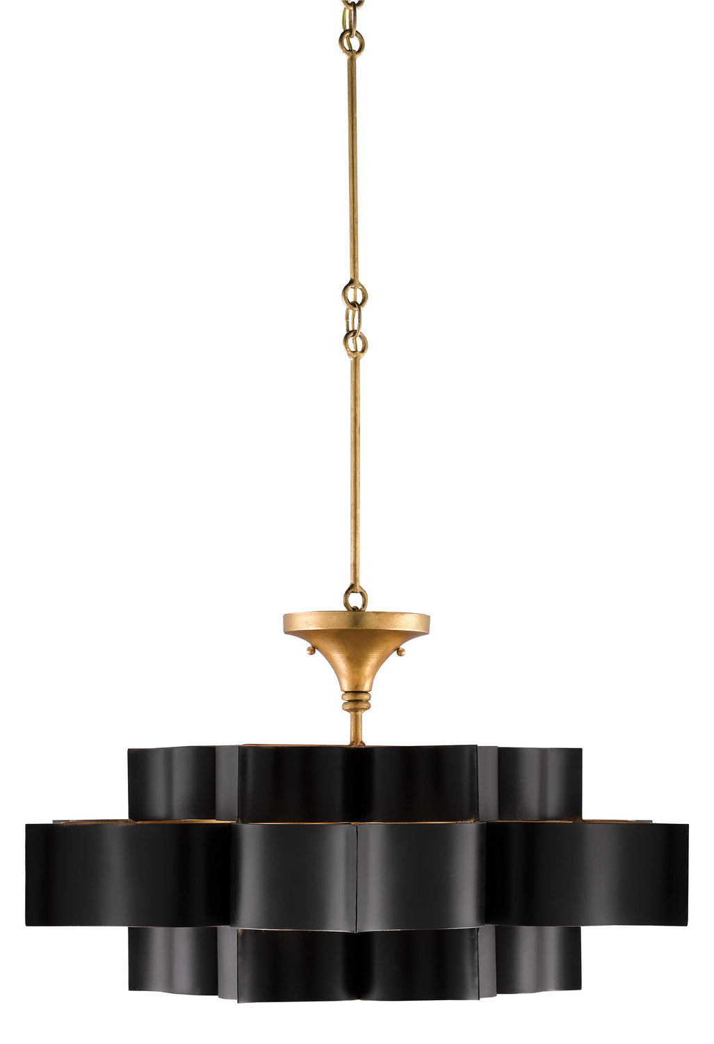 Currey and Company - 9000-0429 - Six Light Chandelier - Grand Lotus Collection - Satin Black/Contemporary Gold Leaf