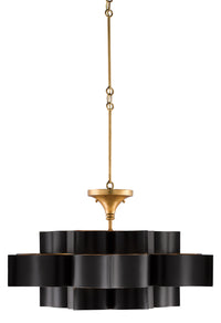 Currey and Company - 9000-0429 - Six Light Chandelier - Grand Lotus Collection - Satin Black/Contemporary Gold Leaf