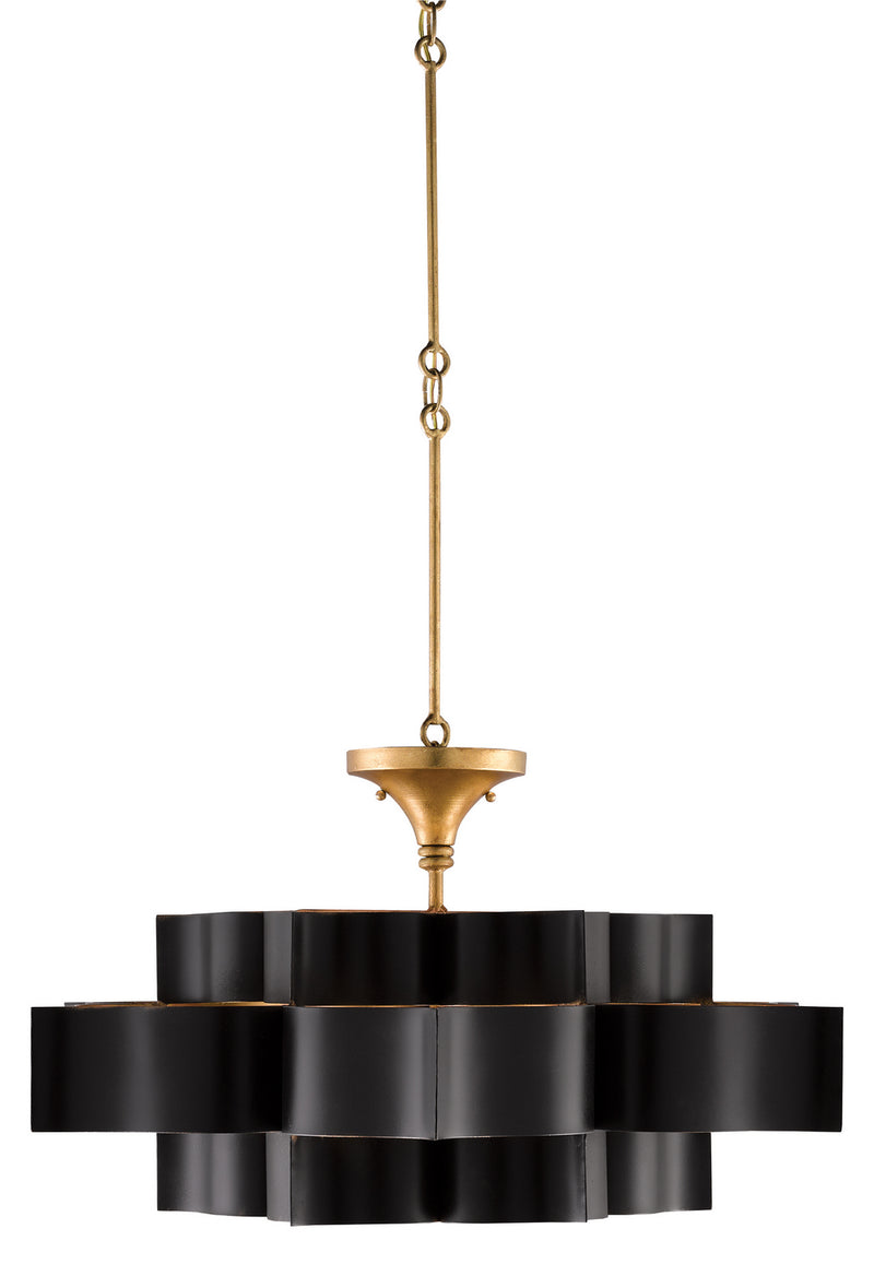 Currey and Company - 9000-0429 - Six Light Chandelier - Grand Lotus Collection - Satin Black/Contemporary Gold Leaf