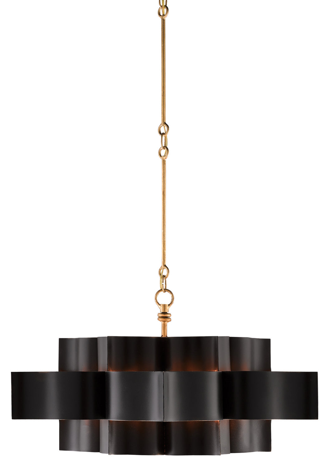 Currey and Company - 9000-0429 - Six Light Chandelier - Grand Lotus Collection - Satin Black/Contemporary Gold Leaf