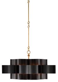 Currey and Company - 9000-0429 - Six Light Chandelier - Grand Lotus Collection - Satin Black/Contemporary Gold Leaf