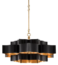 Currey and Company - 9000-0429 - Six Light Chandelier - Grand Lotus Collection - Satin Black/Contemporary Gold Leaf