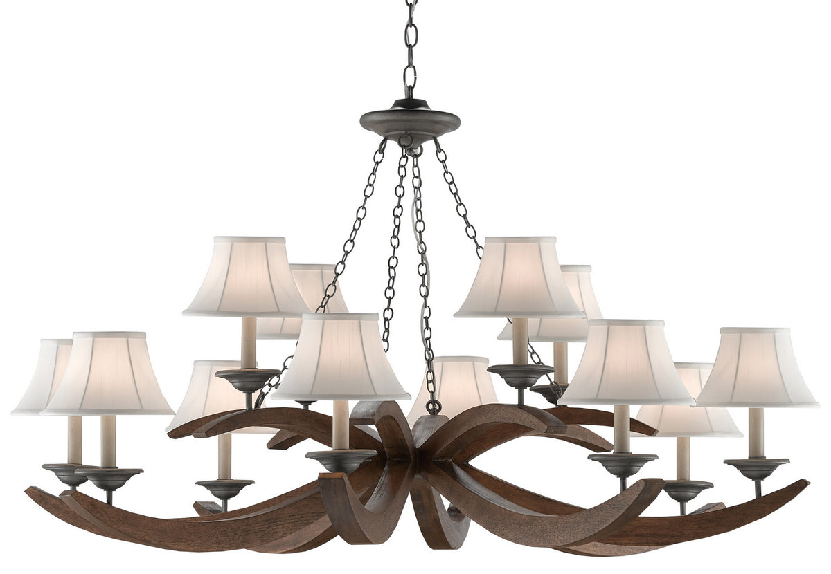 Currey and Company - 9000-0433 - 12 Light Chandelier - Burnt Wood/Antique Galvanize
