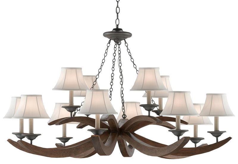 Currey and Company - 9000-0433 - 12 Light Chandelier - Burnt Wood/Antique Galvanize