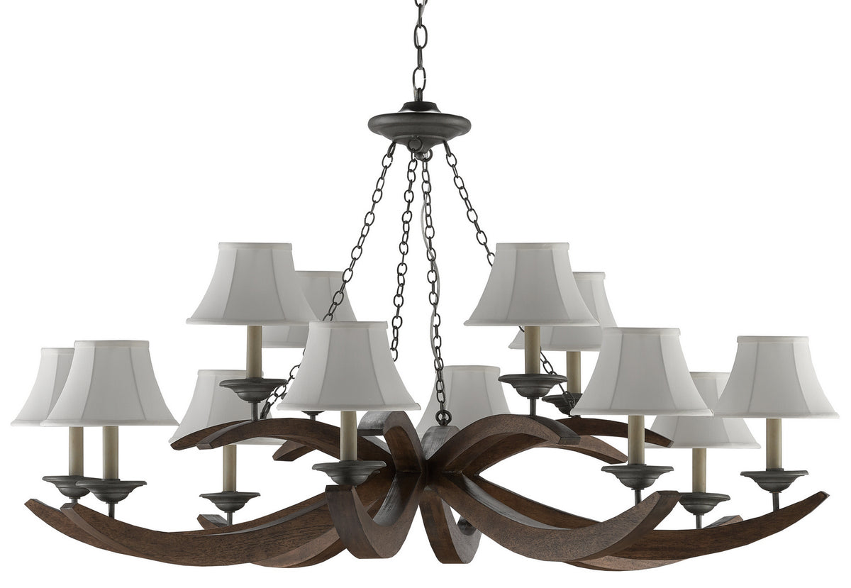 Currey and Company - 9000-0433 - 12 Light Chandelier - Burnt Wood/Antique Galvanize