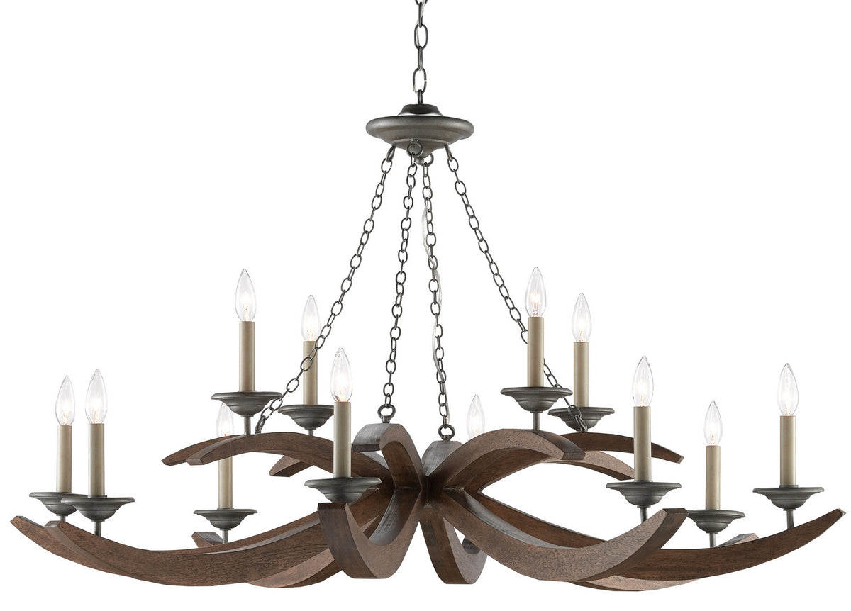 Currey and Company - 9000-0433 - 12 Light Chandelier - Burnt Wood/Antique Galvanize